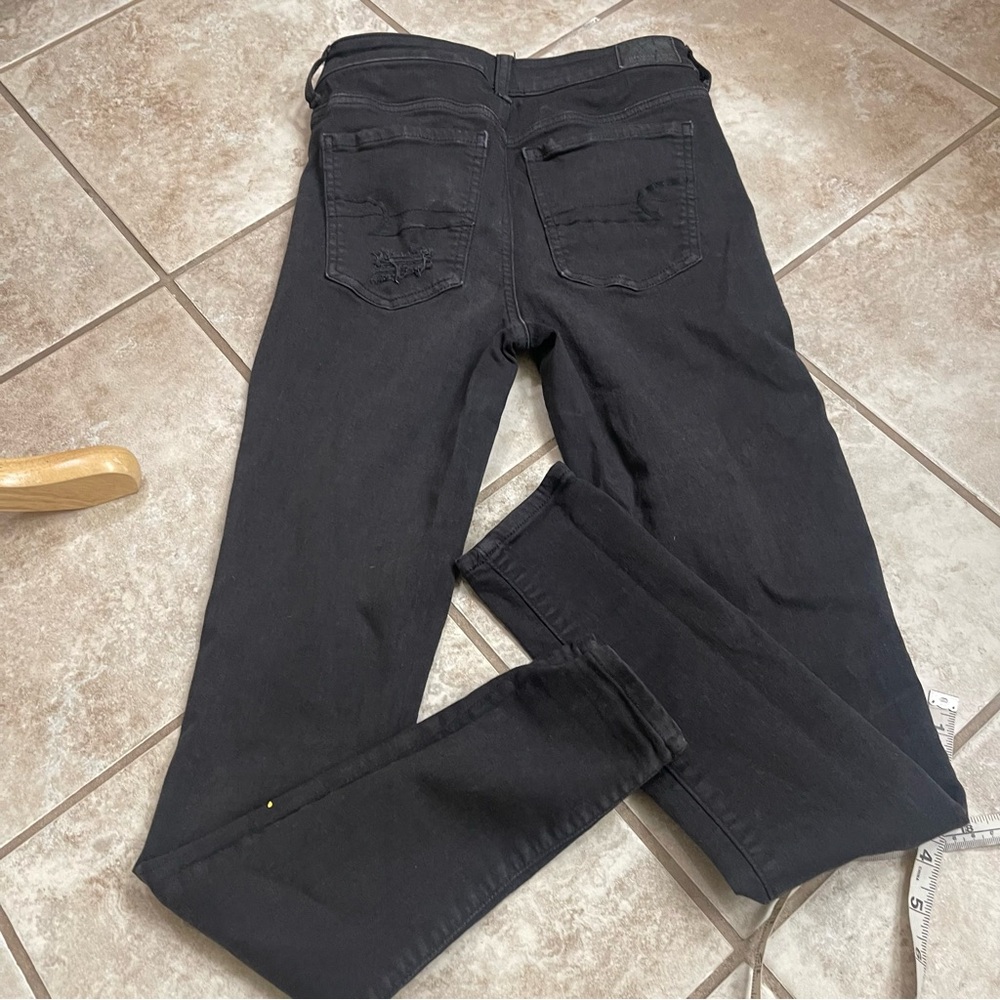 American Eagle Jeans Women's Black Next Level Stretch Sz 2 Exposed Button Fly - Picture 8 of 10